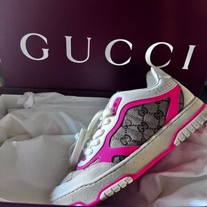 Gucci Women's Vibrant Pink and White Sneakers